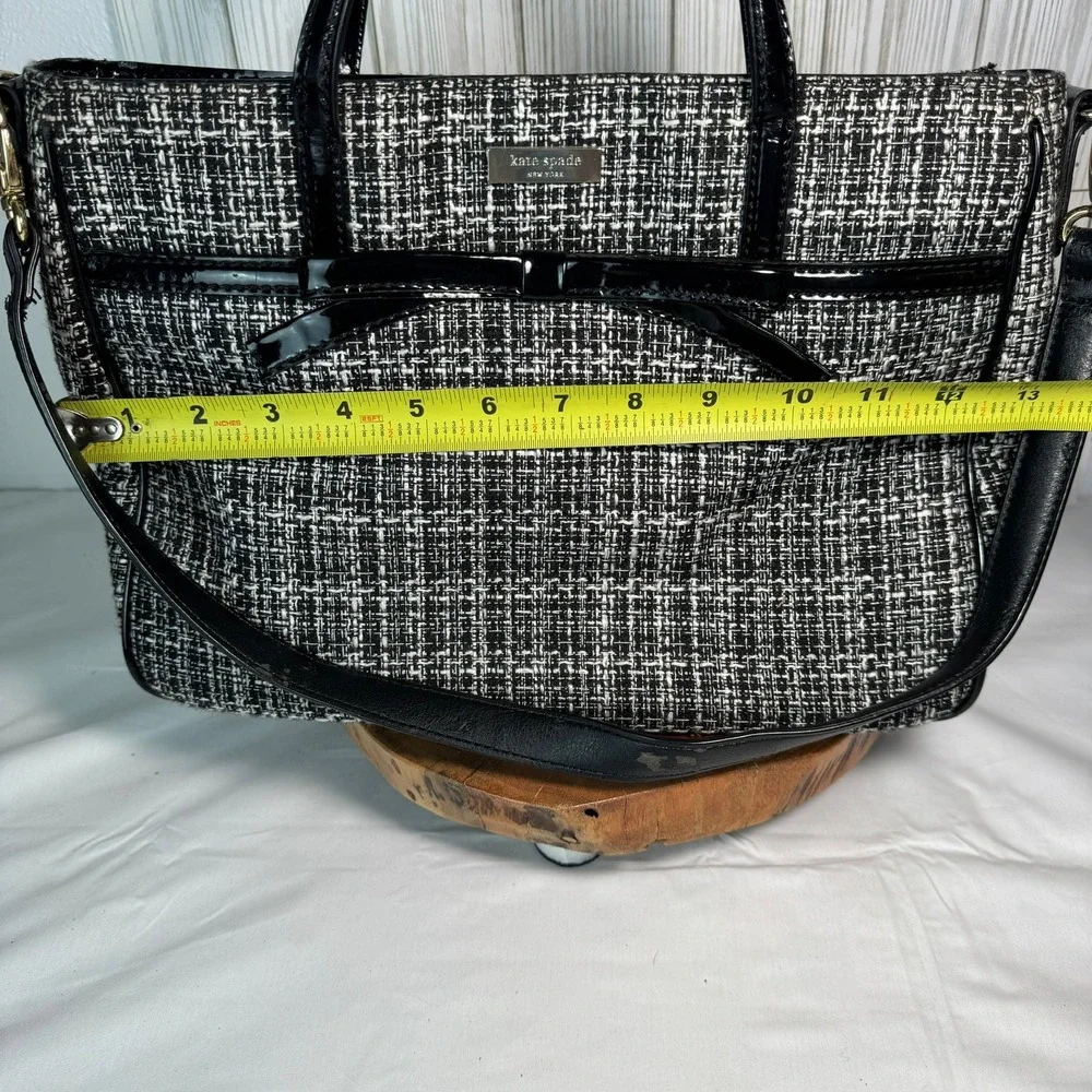 Kate Spade New York Black White Tweed Patent Bow Satchel Shoulder Bag PXRU3909